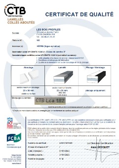 CTB LCA Verleimung Zertifikat für Les Bois Profilés - Buche