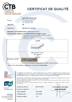 CTB LCA Verleimung Zertifikat für Les Bois Profilés - Lärche