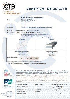 CTB LCA Verleimung Zertifikat für Bourgogne Bois Industrie - Eiche