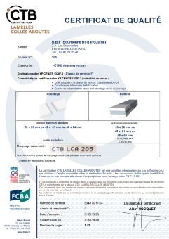 CTB LCA Verleimung Zertifikat für Bourgogne Bois Industrie - Buche