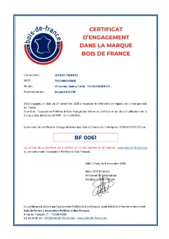 Bois de France Zertifikat für Les Bois Profilés